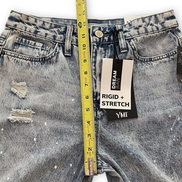 YMI High Rise Dream Jeans Distressed Ankle Length Raw Hem Splatter Paint Size 7 - Picture 9 of 10